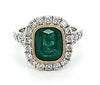 LARGE 4.36CT DIAMOND & AAA EMERALD 18KT 2 TONE GOLD CUSHION HALO ENGAGEMENT RING