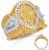 LARGE 1.01CT WHITE & FANCY YELLOW DIAMOND 14K 2 TONE GOLD MULTI SHAPE CROWN RING