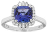 2.91CT DIAMOND & AAA TANZANITE 14KT WHITE GOLD CUSHION ROUND & BAGUETTE FUN RING