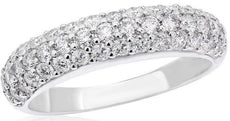 1.02CT DIAMOND 14KT WHITE GOLD 3D THREE ROW CLASSIC PAVE ROUND ANNIVERSARY RING