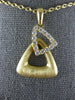 ESTATE LARGE .42CT DIAMOND 18K YELLOW GOLD 3D TRIANGULAR MATTE AND SHINY PENDANT