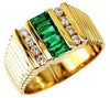 WIDE 1.14CT DIAMOND & AAA EMERALD 14KT YELLOW GOLD 3D ROUND & BAGUETTE MENS RING