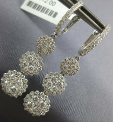 ESTATE 2.08CT DIAMOND 18K WHITE GOLD 3D FLOWER JOURNEY CLUSTER HANGING EARRINGS