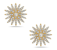 ESTATE .80CT DIAMOND 18KT YELLOW GOLD 3D CLASSIC SNOWFLAKE FLOWER STUD EARRINGS
