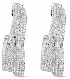 ESTATE LARGE 3.10CT DIAMOND 18KT WHITE GOLD MULTI ROW LOVE HOOP HANGING EARRINGS