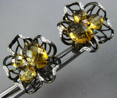 LARGE 3.80CT DIAMOND & CITRINE 14KT YELLOW & BLACK GOLD FLOWER CLIP ON EARRINGS