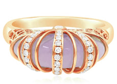LARGE .30CT DIAMOND & AAA ROSE QUARTZ 18KT ROSE GOLD 3D FILIGREE DOME SHAPE RING