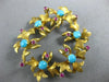 ANTIQUE AAA TURQUOISE RUBY 18K YELLOW GOLD FLORAL WREATH CIRCLE BROOCH PIN #1956