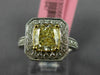 ESTATE LARGE GIA 2.79CT WHITE & CANARY DIAMOND 18K TWO TONE GOLD ENGAGEMENT RING
