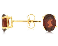 ESTATE 1.80CT AAA GARNET 14K YELLOW GOLD 3D CLASSIC OVAL SOLITAIRE STUD EARRINGS