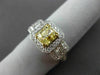 ESTATE 2.13CT GIA FANCY YELLOW DIAMOND 18K TWO TONE GOLD 3 STONE ENGAGEMENT RING