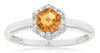 ESTATE .58CT DIAMOND & AAA CITRINE 14K WHITE GOLD 3D ROUND HEXAGON HALO FUN RING