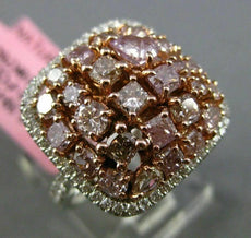 ESTATE EXTRA LARGE 3.10CT MULTI COLOR DIAMOND 18KT WHITE & ROSE GOLD SQUARE RING