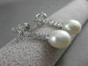 ANTIQUE DIAMOND 11M OVAL SEA PEARL 14K WHITE GOLD HANGING FILIGREE EARRINGS #836