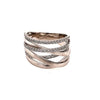 LARGE .61CT DIAMOND 18KT WHITE GOLD MULTI ROW CRISS CROSS MATTE & SHINY FUN RING
