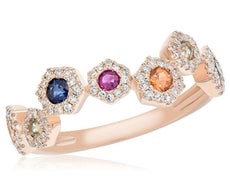 ESTATE .66CT DIAMOND & AAA MULTI SAPPHIRE 14KT ROSE GOLD 3D ROUND HEXAGON RING