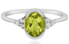 1.20CT DIAMOND & AAA LEMON QUARTZ 14K WHITE GOLD 3D OVAL & ROUND SEMI BEZEL RING