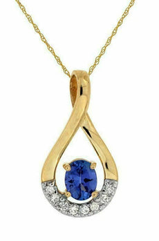 .39CT DIAMOND & AAA TANZANITE 14K YELLOW GOLD OVAL & ROUND INFINITY LOVE PENDANT