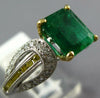 ESTATE 2.25CT WHITE & YELLOW DIAMOND & AAA EMERALD PLATINUM 3D ENGAGEMENT RING
