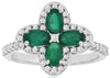 1.28CT DIAMOND & AAA EMERALD 14K WHITE GOLD ROUND & OVAL 4 LEAF CLOVER LOVE RING