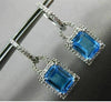 ESTATE 3.98CT DIAMOND & BLUE TOPAZ 14KT WHITE GOLD HALO HANGING EARRINGS #25034