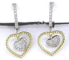 ESTATE .17CT DIAMOND 14KT 2 TONE GOLD CLASSIC DOUBLE HEART FUN HANGING EARRINGS