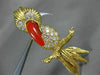ESTATE EXTRA LARGE 2.90CT DIAMOND & AAA CORAL 18KT YELLOW GOLD PARROT BROOCH PIN