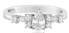 .71CT DIAMOND 18KT WHITE GOLD 3D ROUND PEAR SHAPE & BAGUETTE ENGAGEMENT RING