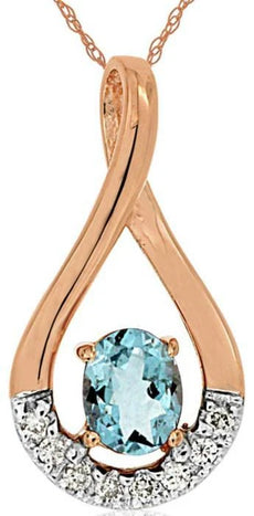 .36CT DIAMOND & AAA AQUAMARINE 14KT ROSE GOLD OVAL & ROUND INFINITY LOVE PENDANT