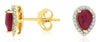 1.01CT DIAMOND & AAA RUBY 14KT YELLOW GOLD PEAR SHAPE & ROUND HALO STUD EARRINGS
