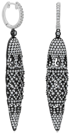 EXTRA LARGE 3.05CT DIAMOND 18K WHITE GOLD OPEN FILIGREE TEAR DROP SHAPE EARRINGS