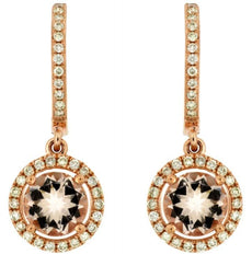 1.71CT DIAMOND & AAA MORGANITE 14KT ROSE GOLD 3D HALO LEVERBACK HANGING EARRINGS