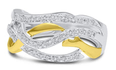 ESTATE WIDE .16CT DIAMOND 14KT 2 TONE GOLD 3D MULTI ROW CRISS CROSS FUN RING