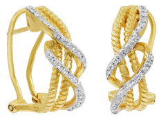 .24CT DIAMOND 14KT YELLOW GOLD 3D MULTI ROW CRISS CROSS CLIP ON HANGING EARRINGS