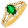 ESTATE 1.45CT DIAMOND & AAA EMERALD 14K YELLOW GOLD OVAL & ROUND FRIENDSHIP RING