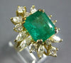 EXTRA LARGE 5.0CT DIAMOND & AAA EMERALD 14KT YELLOW GOLD 3D FLORAL COCKTAIL RING