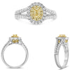 1.05CT WHITE & FANCY YELLOW DIAMOND 18K 2 TONE GOLD OVAL & ROUND ENGAGEMENT RING