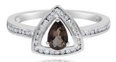 .59CT DIAMOND & AAA SMOKY TOPAZ 14KT WHITE GOLD 3D PEAR SHAPE & ROUND FUN RING