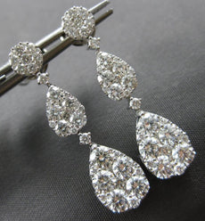 LARGE 3.2CT DIAMOND 18KT WHITE GOLD 3D CLASSIC TEAR DROP FLOWER HANGING EARRINGS