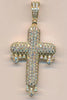 LARGE 2.35CT DIAMOND 14KT YELLOW GOLD 3D MULTI ROW PAVE TEAR DROP CROSS PENDANT