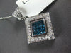 LARGE 1.26CT WHITE & BLUE DIAMOND 14K WHITE GOLD PRINCESS & ROUND SQUARE PENDANT
