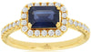 1.43CT DIAMOND & AAA SAPPHIRE 14KT YELLOW GOLD EMERALD CUT & ROUND SIDEWAYS RING