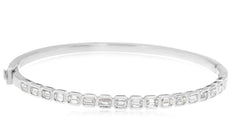 1.80CT DIAMOND 14K WHITE GOLD 3D EMERALD CUT BEZEL SEMI ETERNITY BANGLE BRACELET