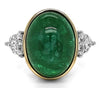LARGE 11.55CT DIAMOND & AAA EMERALD 18K 2 TONE GOLD OVAL 3 STONE ENGAGEMENT RING