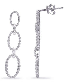 .09CT DIAMOND 14K WHITE GOLD OPEN OVAL LOVE KNOT GRADUATING FUN HANGING EARRINGS