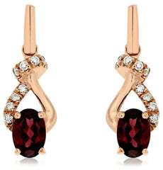1.30CT DIAMOND & AAA RHODOLITE 14KT ROSE GOLD 3D OVAL & ROUND HANGING EARRINGS