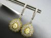 LARGE 2.4CT WHITE & CANARY DIAMOND 18KT TWO TONE GOLD TEAR DROP HANGING EARRINGS
