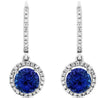 2.26CT DIAMOND & AAA TANZANITE 14KT WHITE GOLD ROUND LEVERBACK HANGING EARRINGS