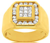 LARGE 1.0CT DIAMOND 14K YELLOW GOLD PRINCESS & ROUND INVISIBLE OCTAGON MENS RING