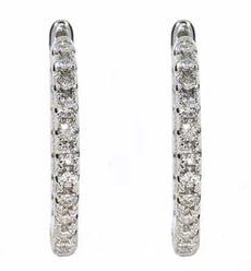 1.8CT DIAMOND 18KT WHITE GOLD 3D ROUND CLASSIC PAVE HOOP HUGGIE HANGING EARRINGS